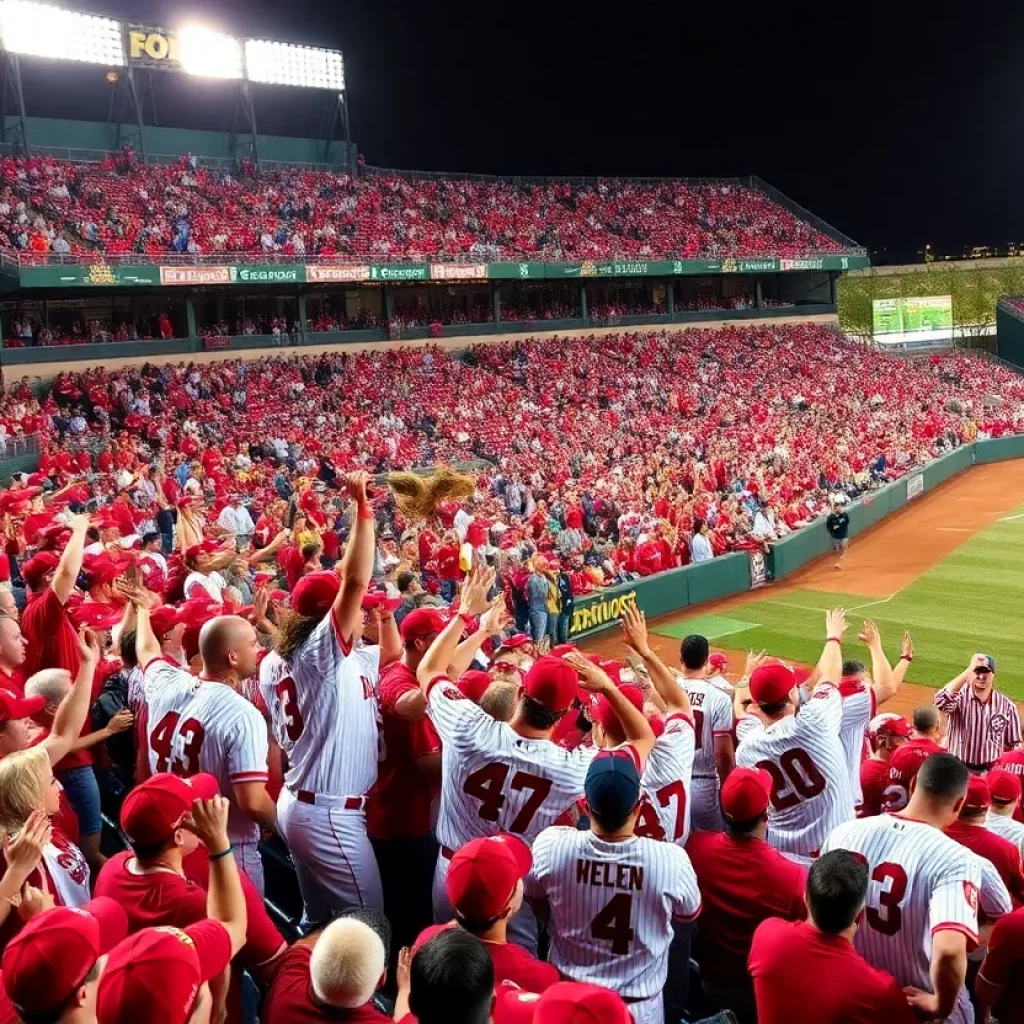 Arkansas Razorbacks baseball team celebrating their win